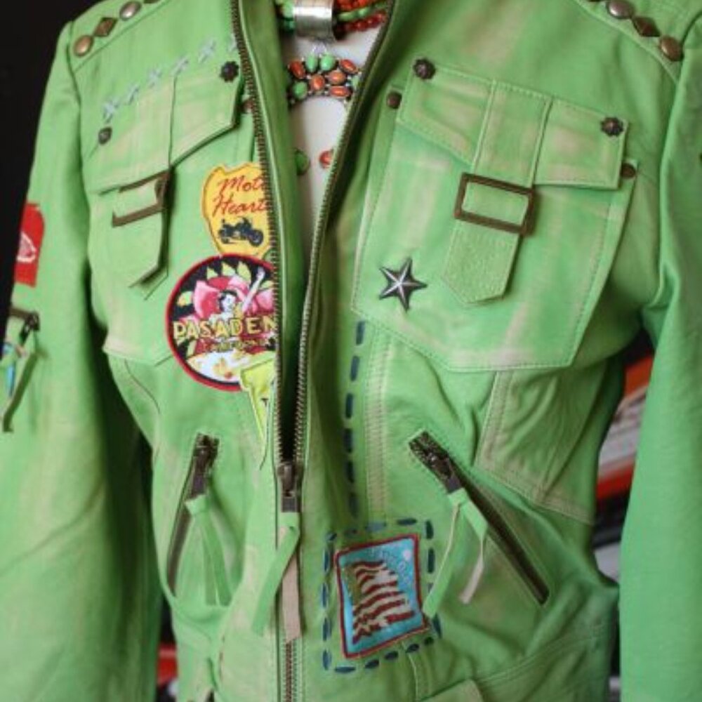 DOUBLE D RANCH LEATHER BIKER JACKET California Logo Patches - Picture 3 of 15